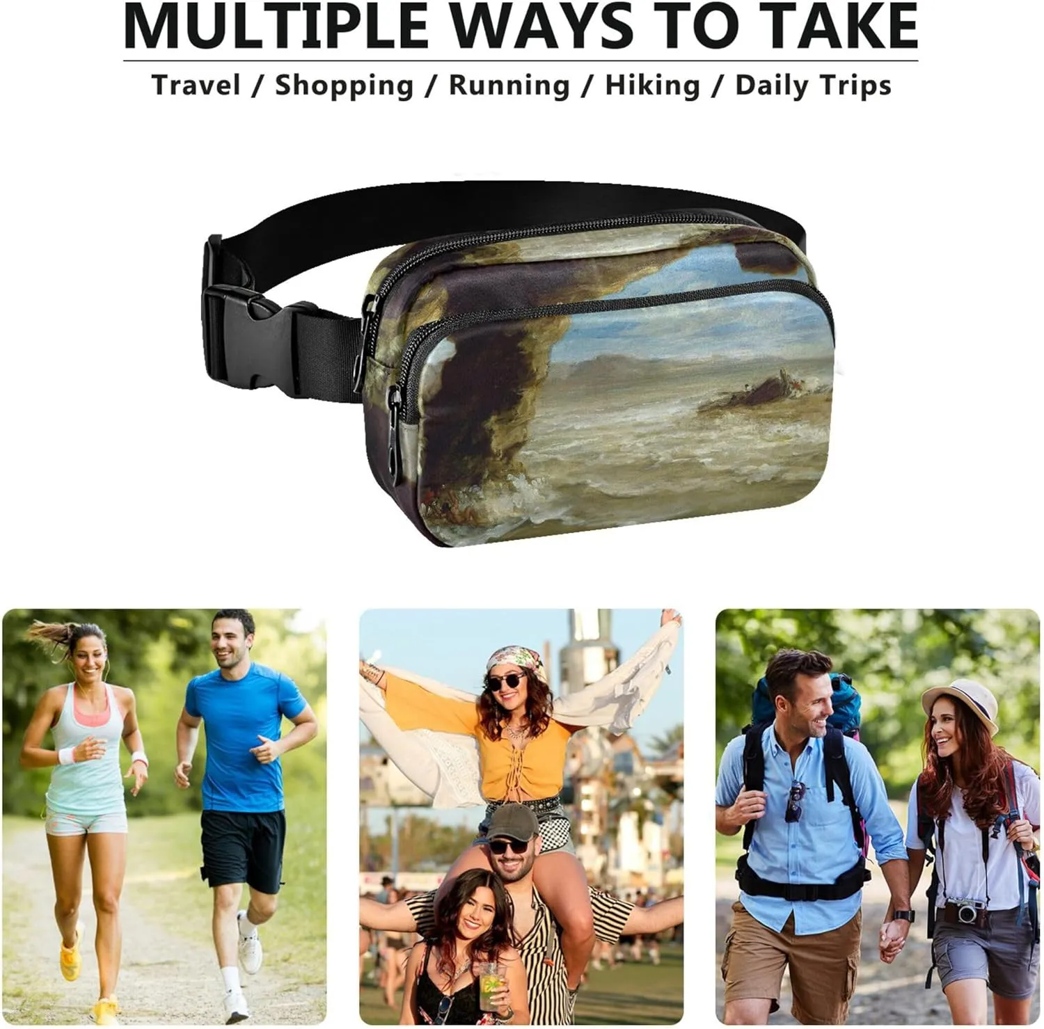 Eugne Delacroix Painting Shipwreck Coast Fanny Packs for Women Funky Hip Pack Belt Pouch Waterproof Waist Bag for Women