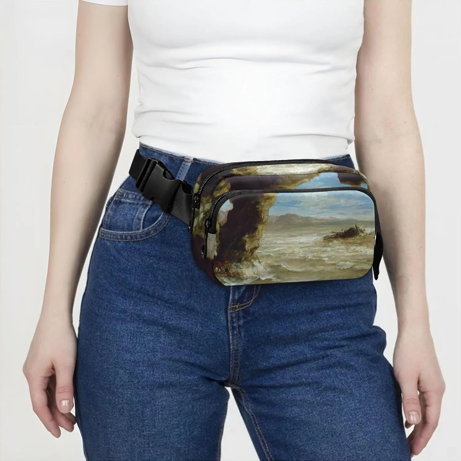Eugne Delacroix Painting Shipwreck Coast Fanny Packs for Women Funky Hip Pack Belt Pouch Waterproof Waist Bag for Women