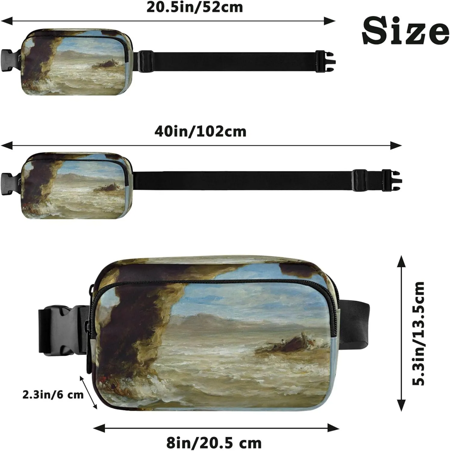Eugne Delacroix Painting Shipwreck Coast Fanny Packs for Women Funky Hip Pack Belt Pouch Waterproof Waist Bag for Women
