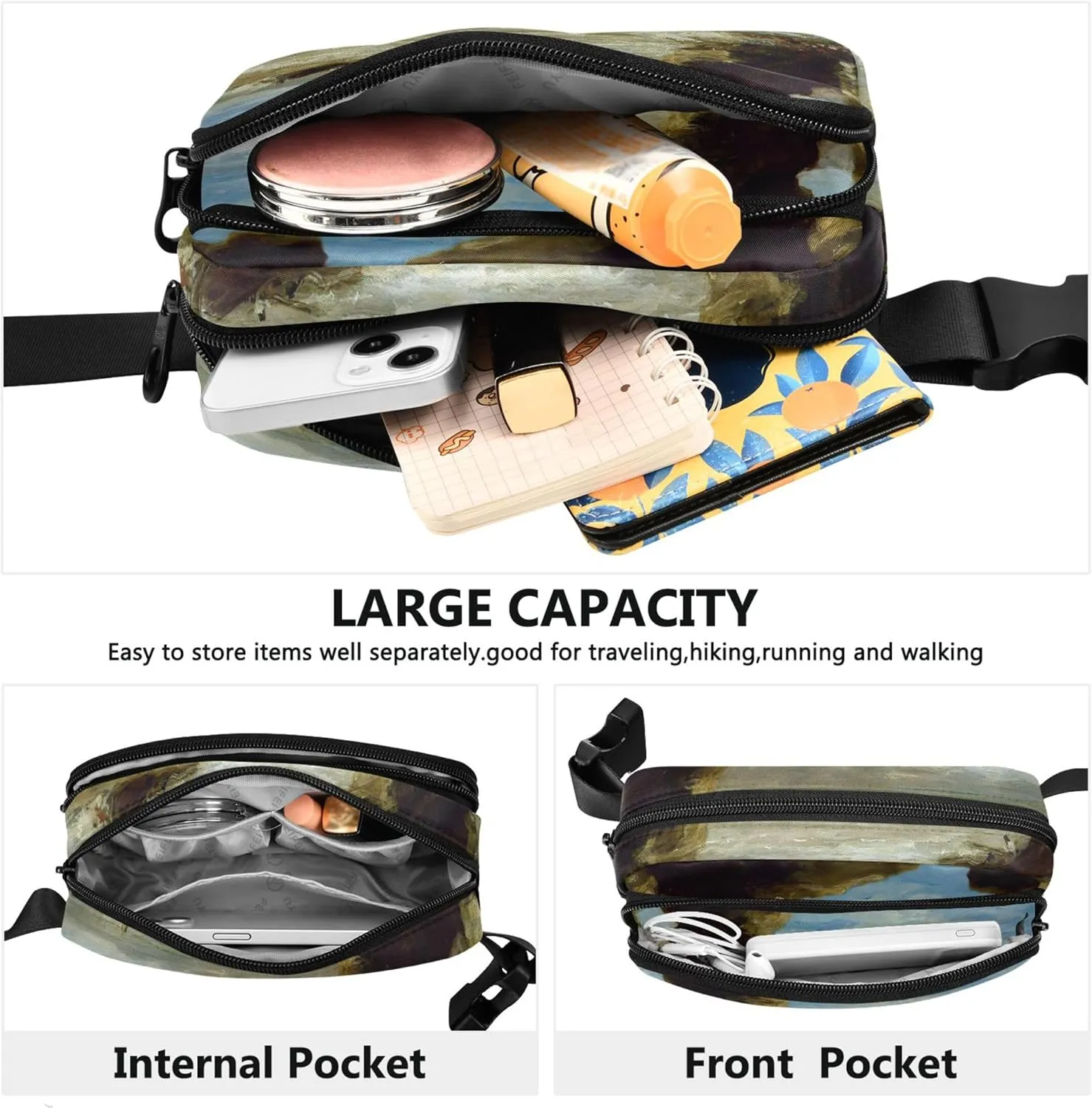 Eugne Delacroix Painting Shipwreck Coast Fanny Packs for Women Funky Hip Pack Belt Pouch Waterproof Waist Bag for Women