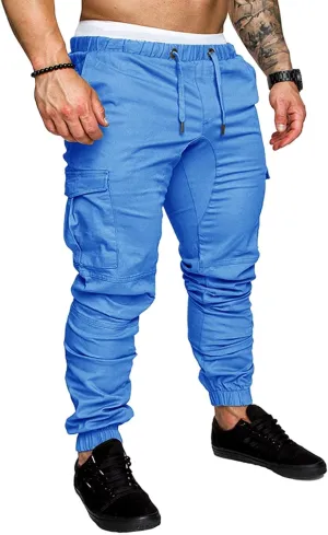 evzosrz Men's Jogger Pants Multi Pockets Sports Drawstring Trousers Elastic Waist Stretch Slim Fit Sports Cargo Pants
