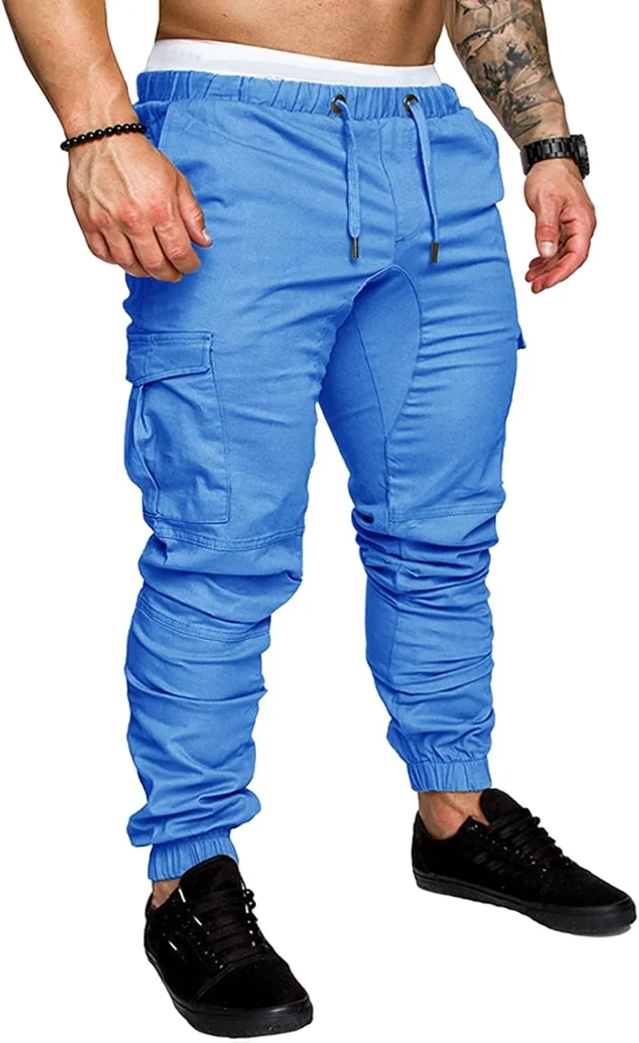 evzosrz Men's Jogger Pants Multi Pockets Sports Drawstring Trousers Elastic Waist Stretch Slim Fit Sports Cargo Pants