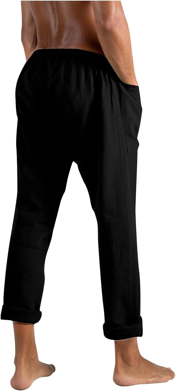 evzosrz Mens Pants Loose Fit Casual Straight Lightweight Drawstring Beach Yoga Pants Joggers Long Trousers with Pockets