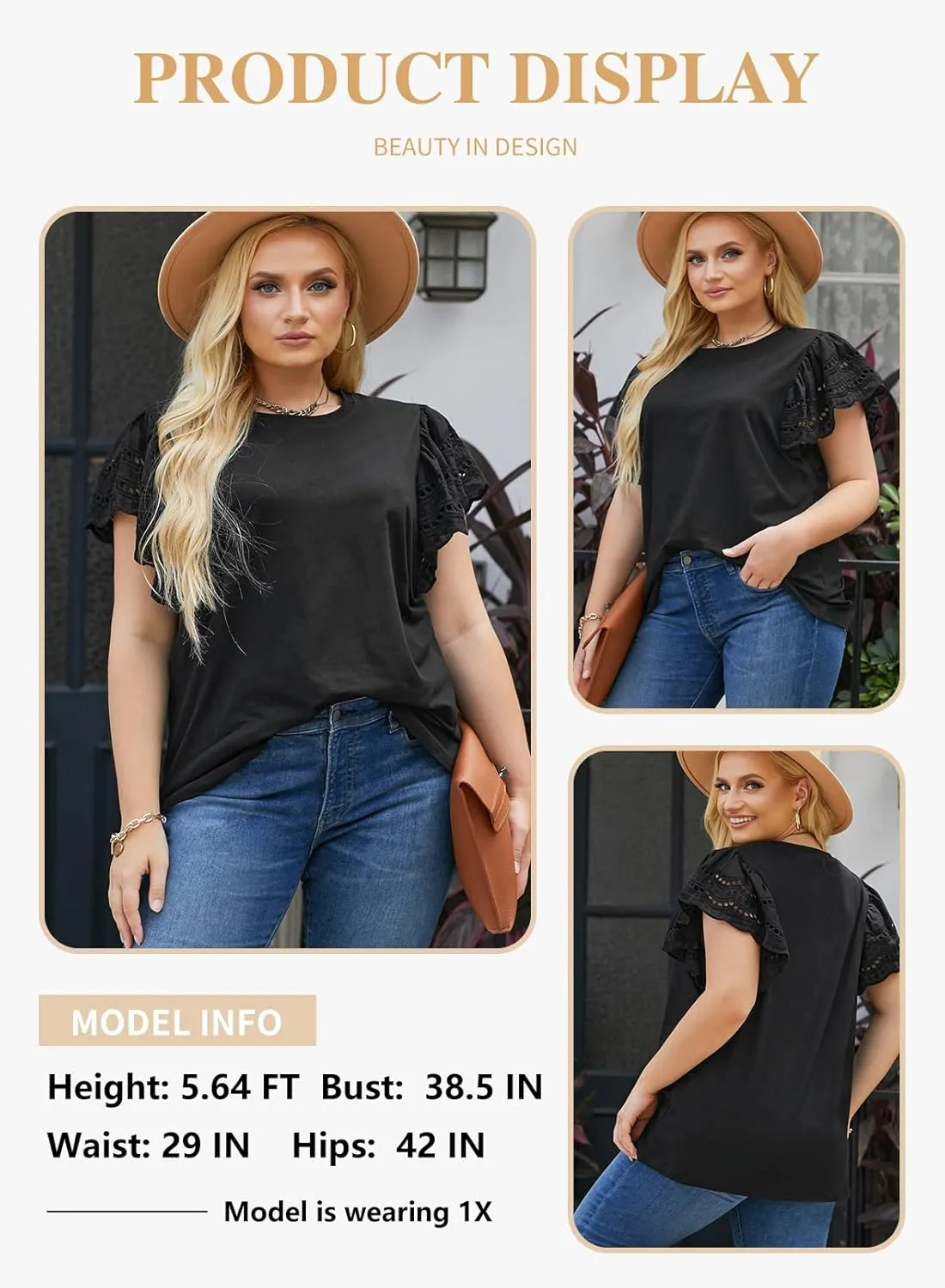 Eytino Womens Plus Size Tops Short Sleeve Round Neck Hollow Out Casual Loose Tunic Tees Shirts(1X-5X)