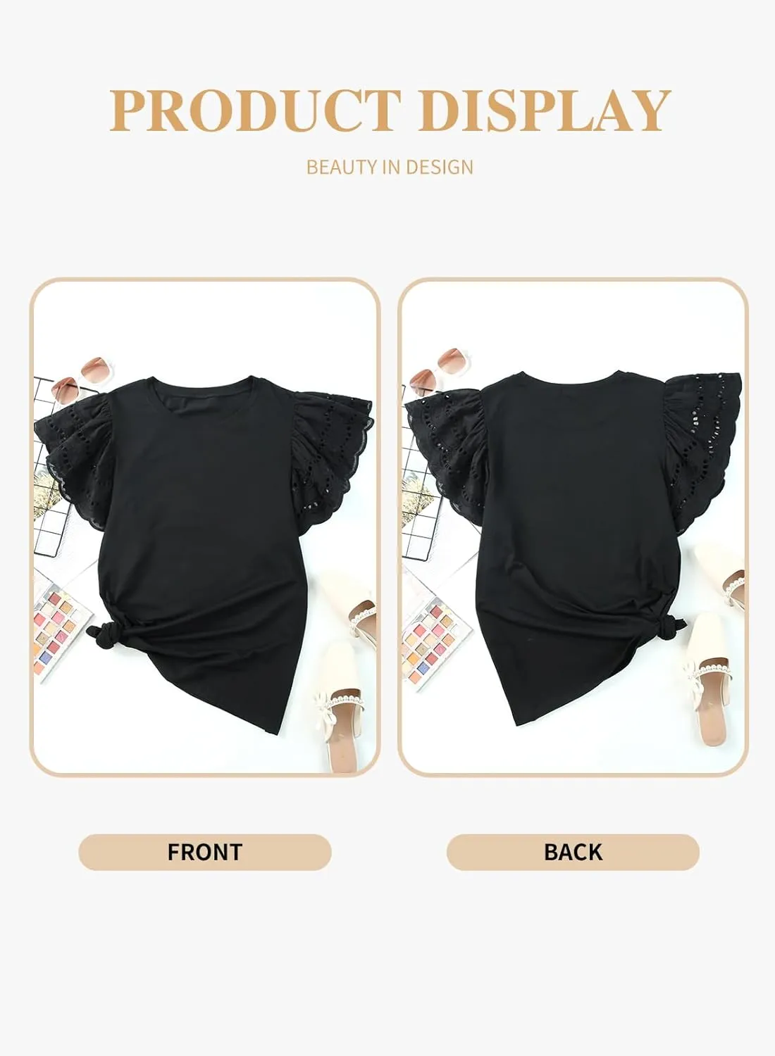 Eytino Womens Plus Size Tops Short Sleeve Round Neck Hollow Out Casual Loose Tunic Tees Shirts(1X-5X)