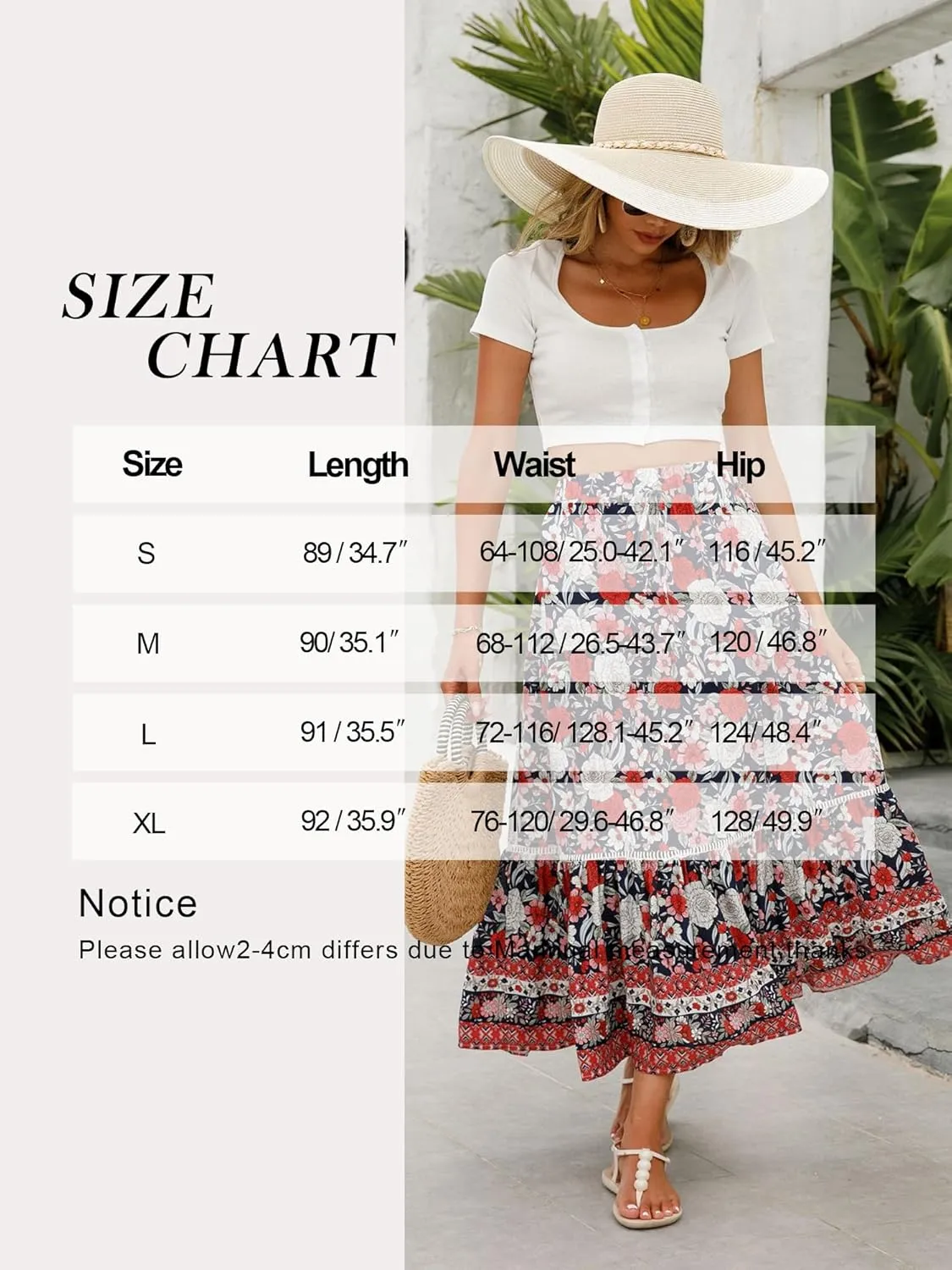 Ezcosplay Women Long Skirts Boho Floral Elastic High Waist Flowy Beach A Line Maxi Skirt