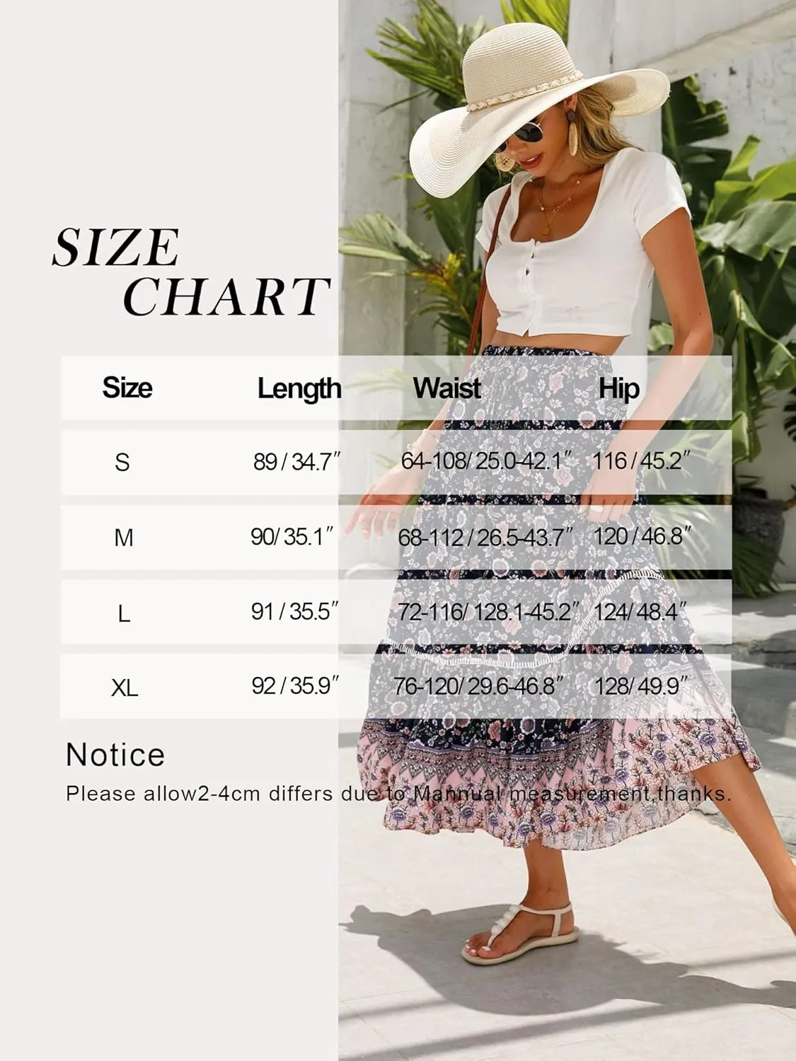 Ezcosplay Women Long Skirts Boho Floral Elastic High Waist Flowy Beach A Line Maxi Skirt