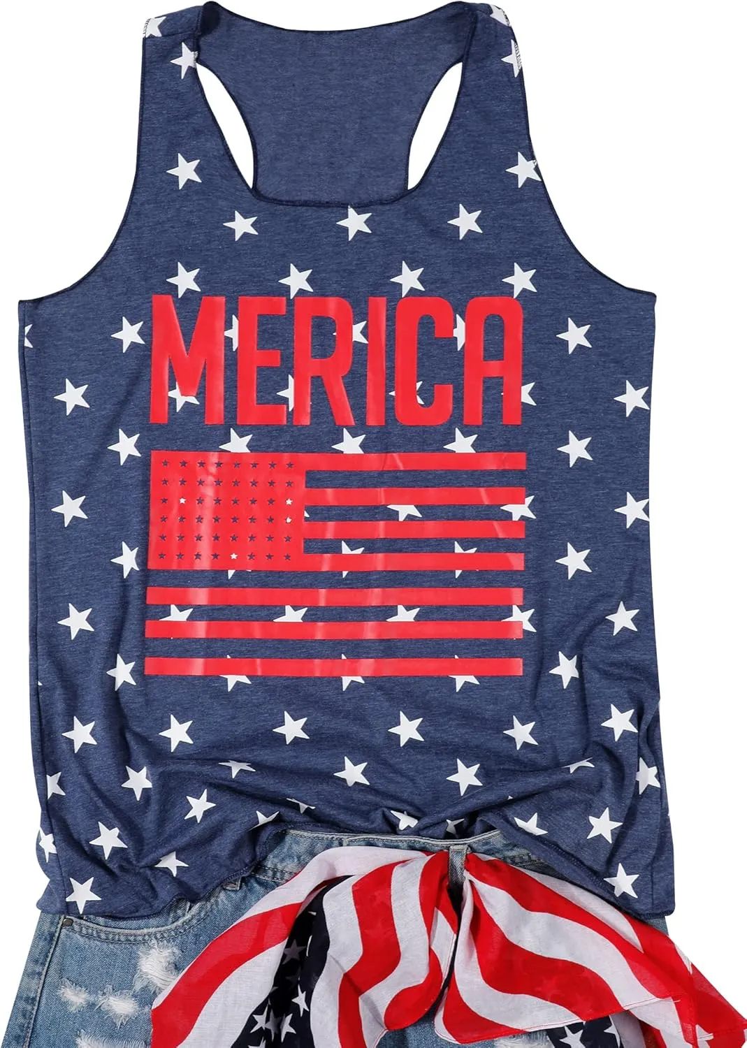 FAYALEQ American Flag Tank Tops Women USA Stars Stripes Sleeveless Vest 4th of July Patriotic Summer Tanks