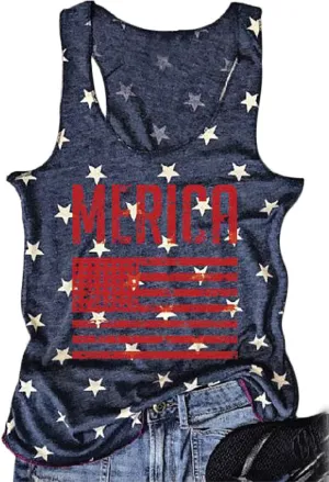 FAYALEQ American Flag Tank Tops Women USA Stars Stripes Sleeveless Vest 4th of July Patriotic Summer Tanks