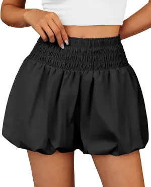 Fisoew Womens High Waisted Bubble Shorts Smocked Elastic Going Out Cute Skorts with Pockets