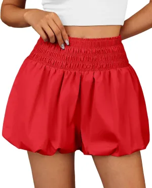 Fisoew Womens High Waisted Bubble Shorts Smocked Elastic Going Out Cute Skorts with Pockets