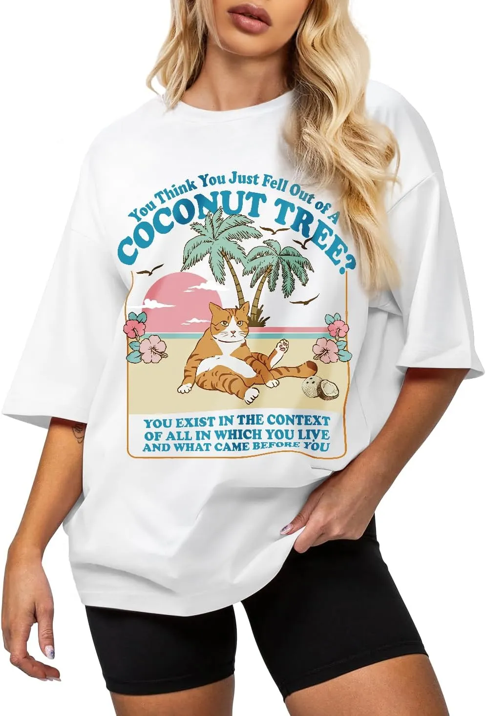 Flafens Oversized Tshirts for Women - Graphic T Shirt Loose Tees Crewneck Sleeve Top Cute Fashion Summer Pattern Print Tops