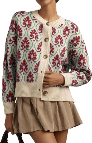 Floral Cardigan Sweaters for Women Lightweight Button Up Flower Printed Pattern Cardigans Fall Knit Sweater Tops
