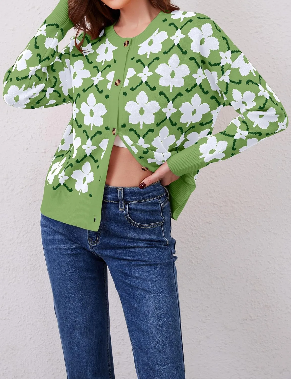 Floral Cardigan Sweaters for Women Lightweight Button Up Flower Printed Pattern Cardigans Fall Knit Sweater Tops