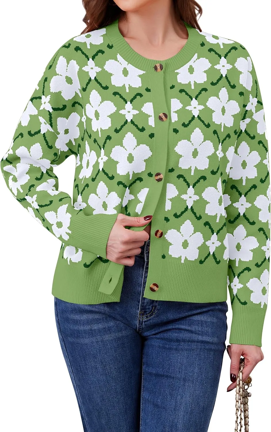 Floral Cardigan Sweaters for Women Lightweight Button Up Flower Printed Pattern Cardigans Fall Knit Sweater Tops