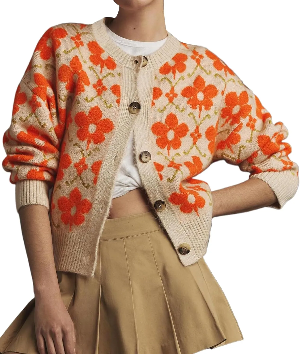 Floral Cardigan Sweaters for Women Lightweight Button Up Flower Printed Pattern Cardigans Fall Knit Sweater Tops
