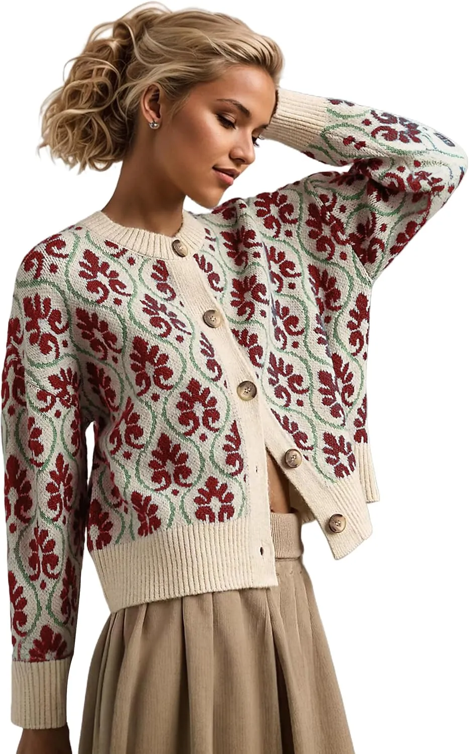 Floral Cardigan Sweaters for Women Lightweight Button Up Flower Printed Pattern Cardigans Fall Knit Sweater Tops