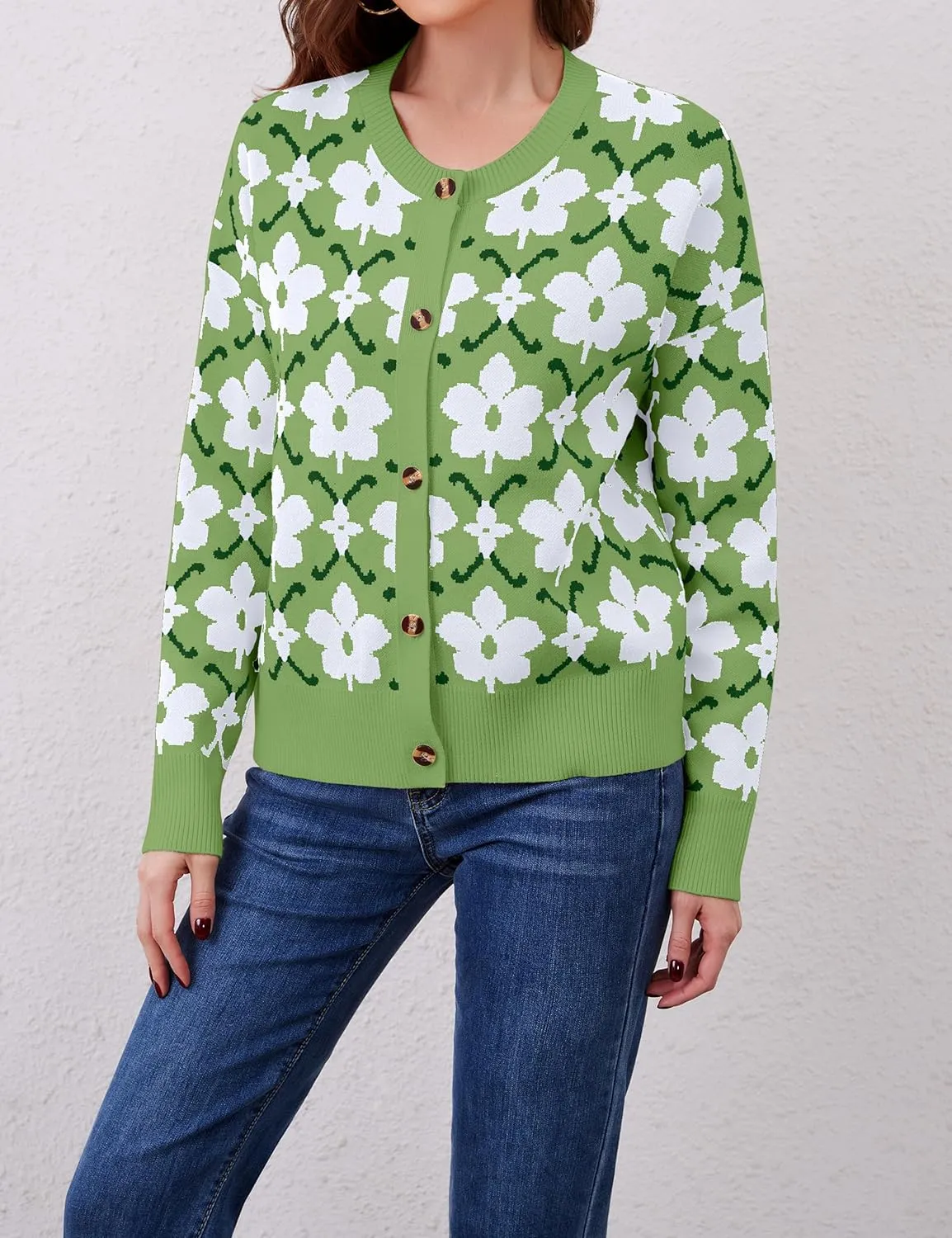 Floral Cardigan Sweaters for Women Lightweight Button Up Flower Printed Pattern Cardigans Fall Knit Sweater Tops