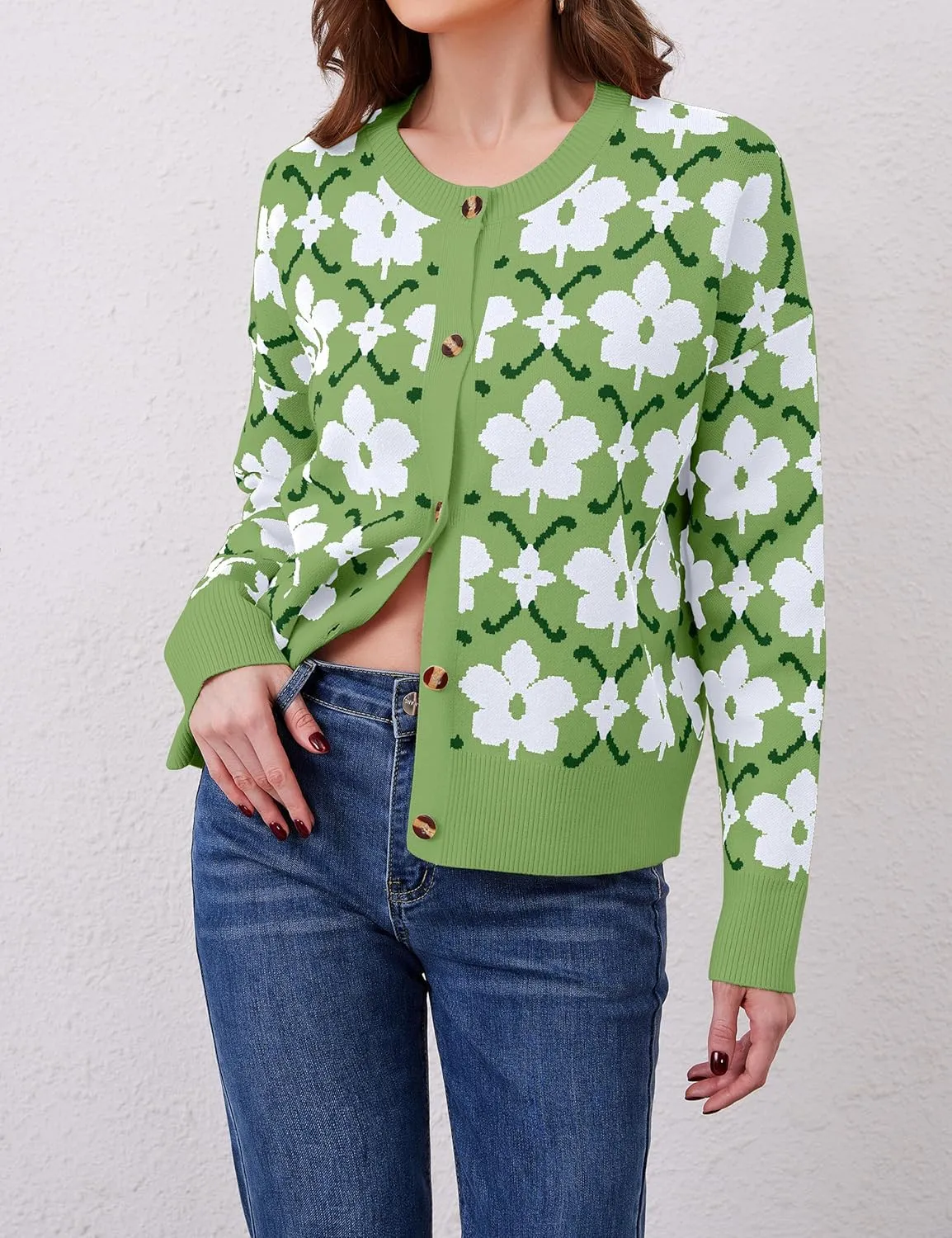 Floral Cardigan Sweaters for Women Lightweight Button Up Flower Printed Pattern Cardigans Fall Knit Sweater Tops