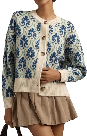 Floral Cardigan Sweaters for Women Lightweight Button Up Flower Printed Pattern Cardigans Fall Knit Sweater Tops