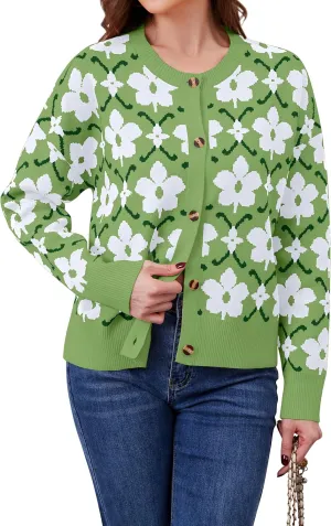 Floral Cardigan Sweaters for Women Lightweight Button Up Flower Printed Pattern Cardigans Fall Knit Sweater Tops