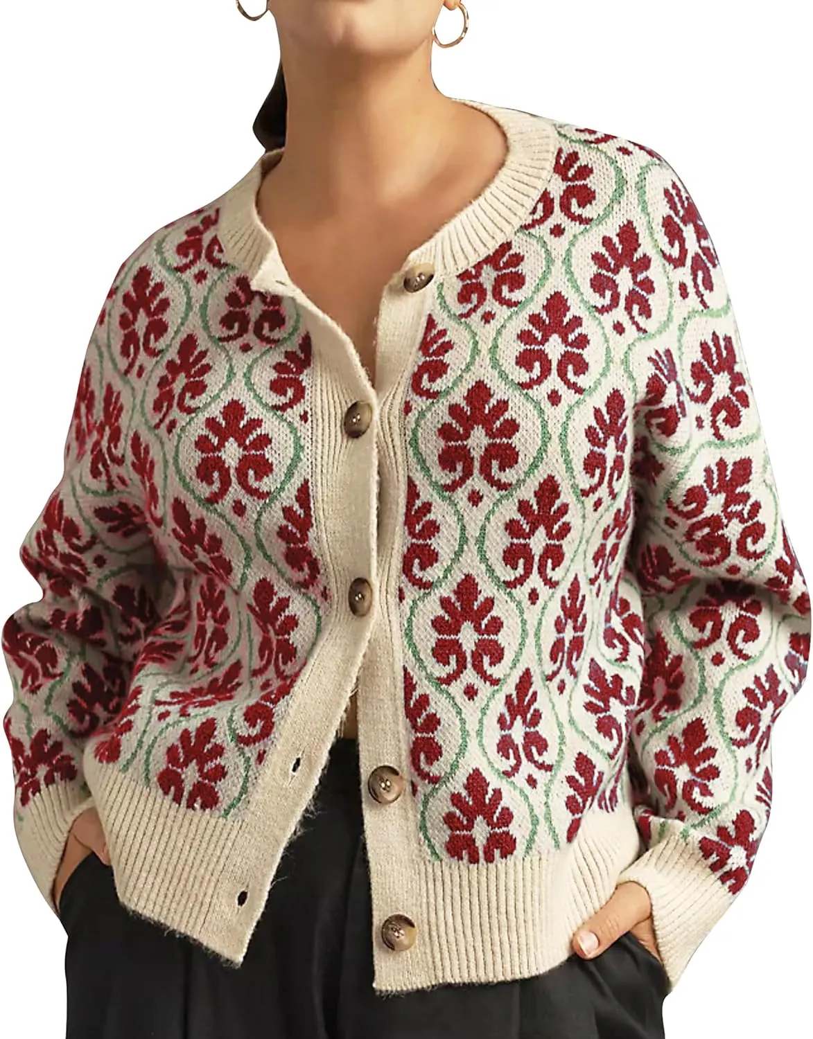 Floral Cardigan Sweaters for Women Lightweight Button Up Flower Printed Pattern Cardigans Fall Knit Sweater Tops