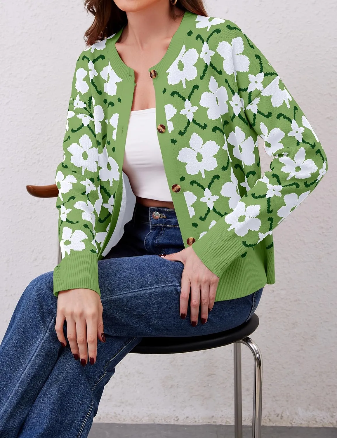 Floral Cardigan Sweaters for Women Lightweight Button Up Flower Printed Pattern Cardigans Fall Knit Sweater Tops
