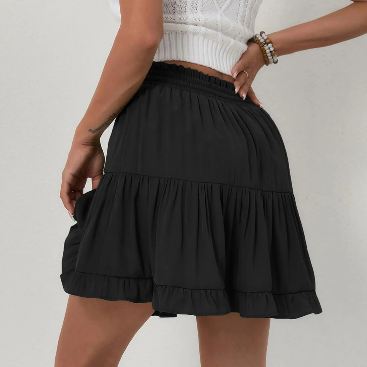Flowy Shorts for Women Boho Ruffled Tiered Swing Beach Skorts Drawstring High Waisted Tennis Golf Y2K Short Skirt