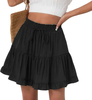 Flowy Shorts for Women Boho Ruffled Tiered Swing Beach Skorts Drawstring High Waisted Tennis Golf Y2K Short Skirt