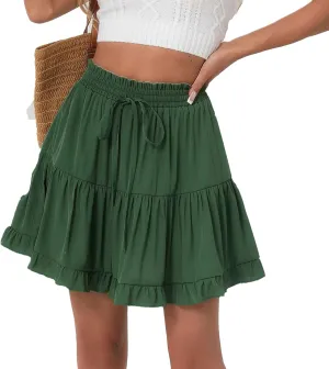 Flowy Shorts for Women Boho Ruffled Tiered Swing Beach Skorts Drawstring High Waisted Tennis Golf Y2K Short Skirt