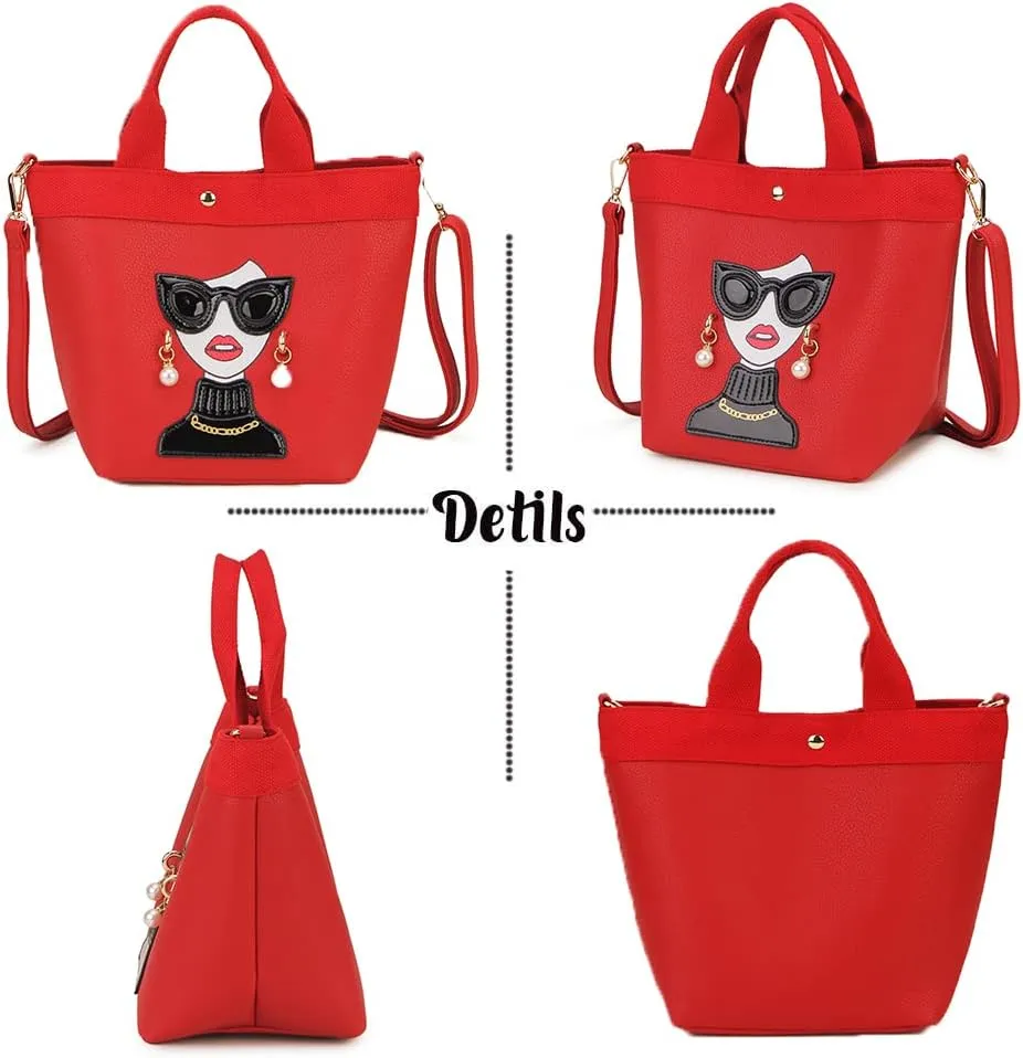 Funky Lady Face Purse for Women Casual Shopping Bag Top Handle Satchel Handbags Pu Leather Shoulder Bag Totes