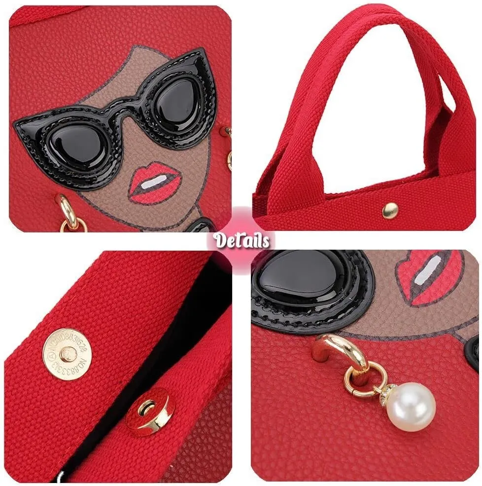 Funky Lady Face Purse for Women Casual Shopping Bag Top Handle Satchel Handbags Pu Leather Shoulder Bag Totes