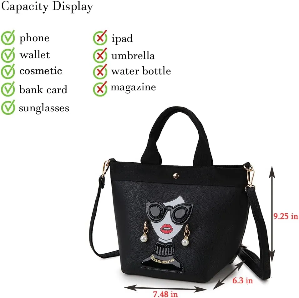 Funky Lady Face Purse for Women Casual Shopping Bag Top Handle Satchel Handbags Pu Leather Shoulder Bag Totes