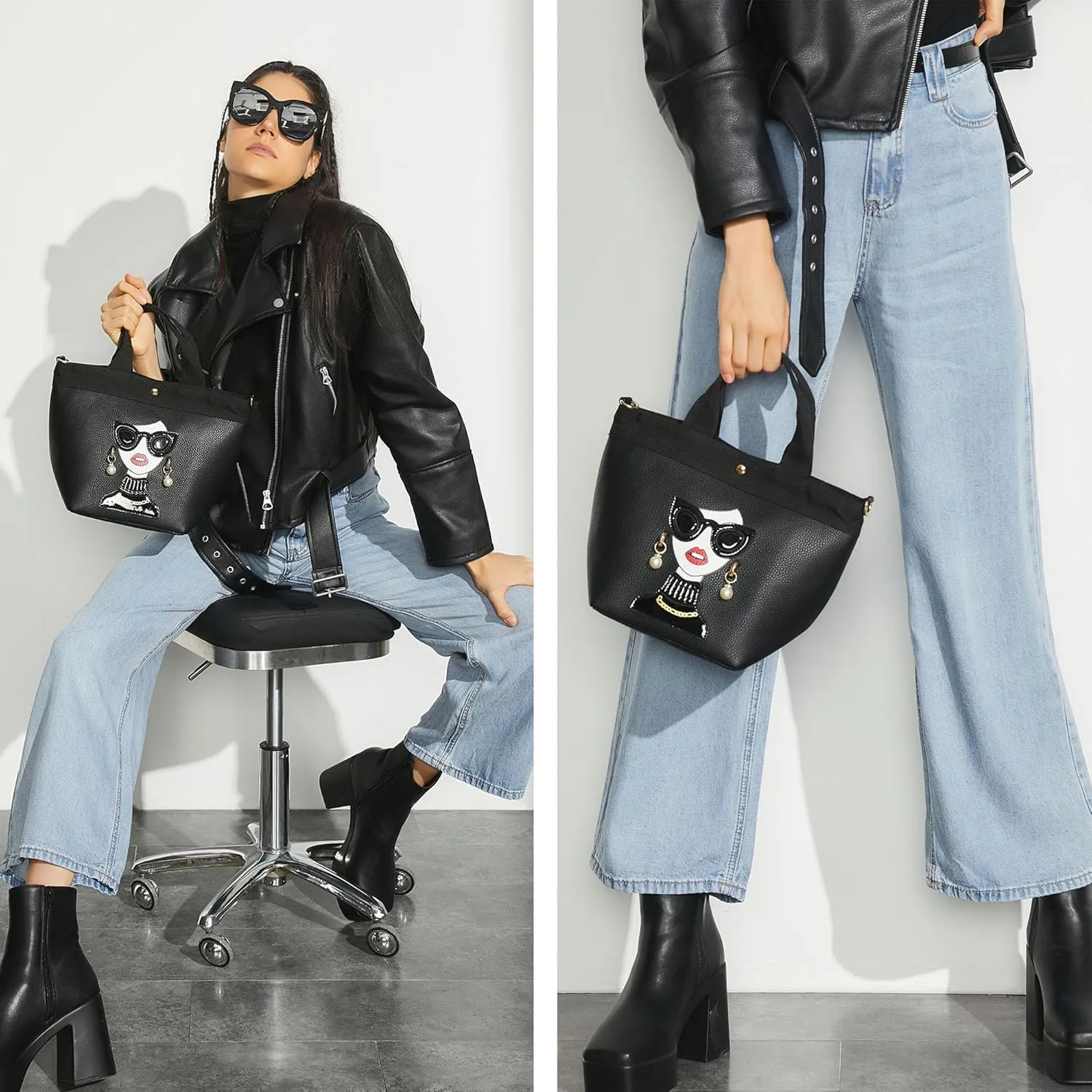 Funky Lady Face Purse for Women Casual Shopping Bag Top Handle Satchel Handbags Pu Leather Shoulder Bag Totes