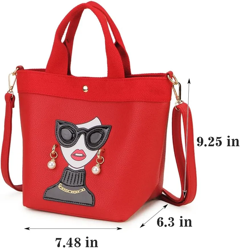 Funky Lady Face Purse for Women Casual Shopping Bag Top Handle Satchel Handbags Pu Leather Shoulder Bag Totes