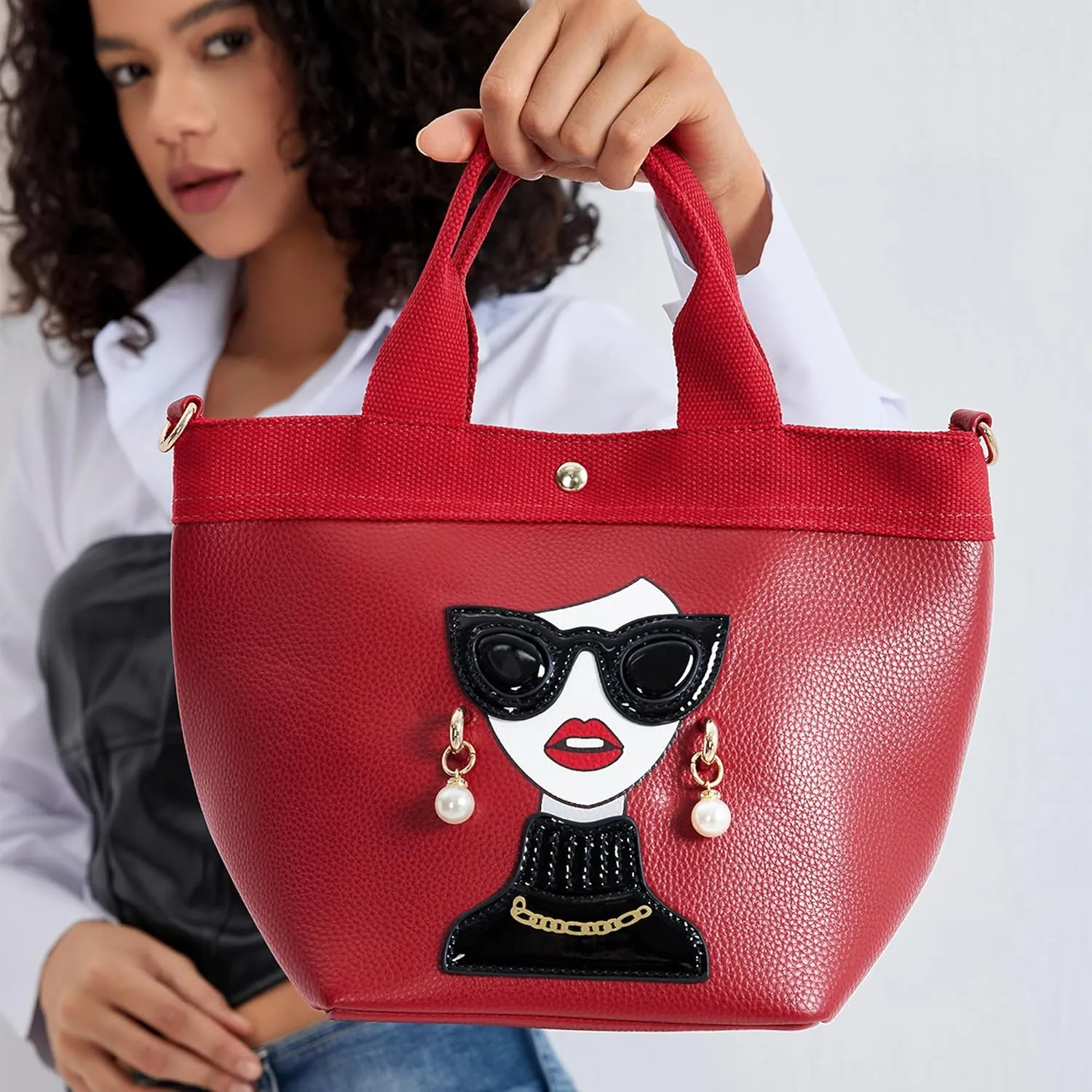 Funky Lady Face Purse for Women Casual Shopping Bag Top Handle Satchel Handbags Pu Leather Shoulder Bag Totes