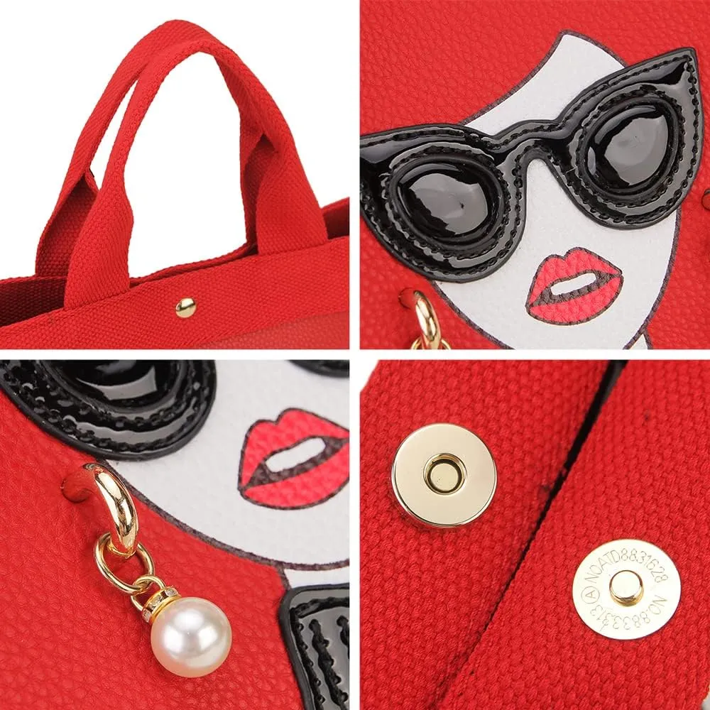 Funky Lady Face Purse for Women Casual Shopping Bag Top Handle Satchel Handbags Pu Leather Shoulder Bag Totes