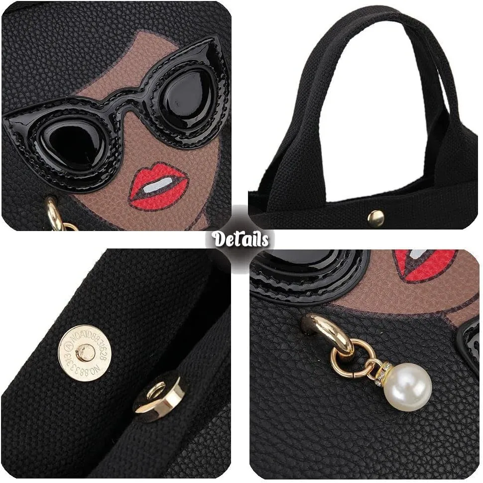 Funky Lady Face Purse for Women Casual Shopping Bag Top Handle Satchel Handbags Pu Leather Shoulder Bag Totes