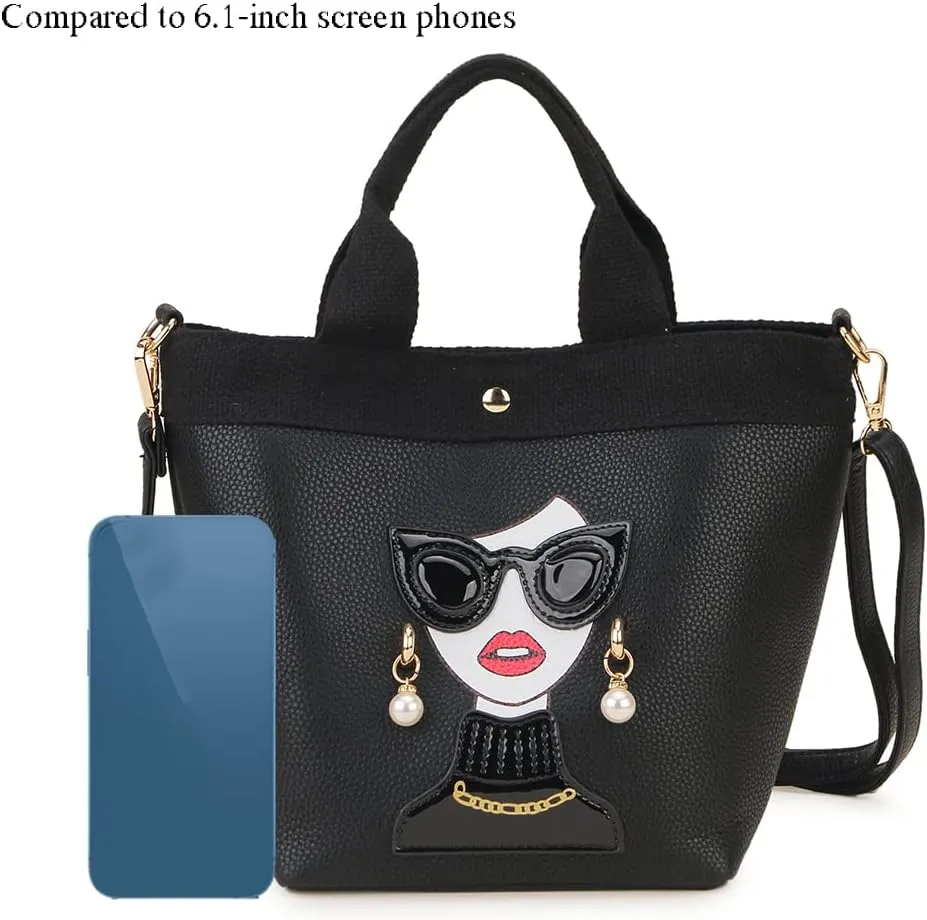 Funky Lady Face Purse for Women Casual Shopping Bag Top Handle Satchel Handbags Pu Leather Shoulder Bag Totes