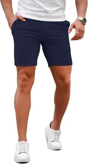 GINGTTO Mens Slim Fit Shorts 7" Inseam Skinny Chino Short Tapered Leg Stretch