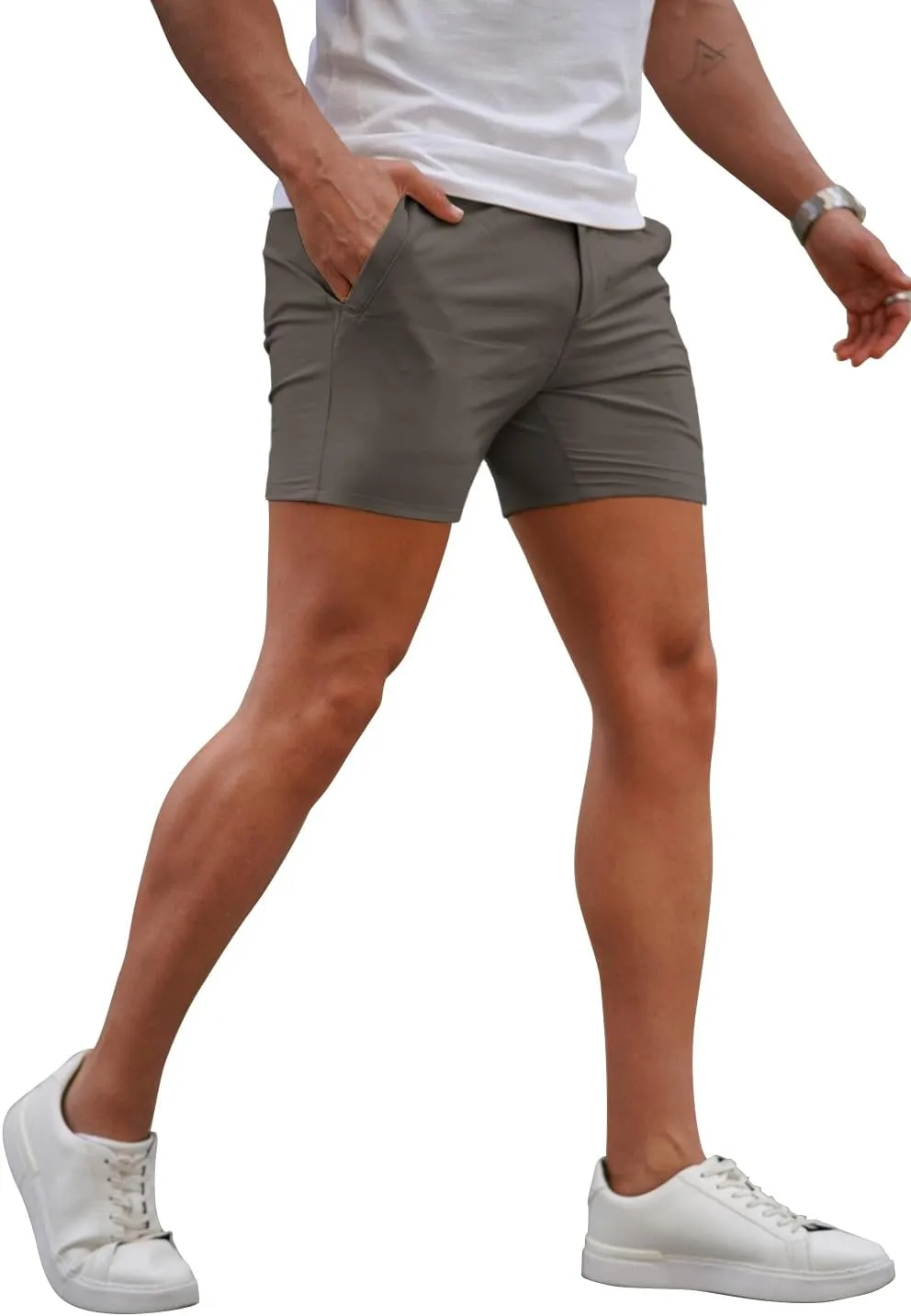 GINGTTO Mens Slim Fit Shorts 7" Inseam Skinny Chino Short Tapered Leg Stretch