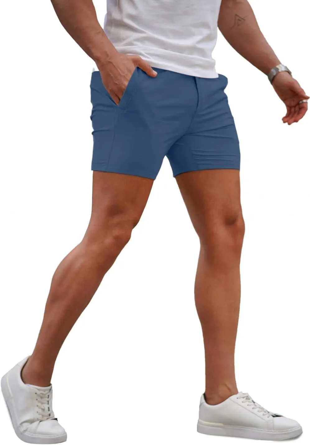 GINGTTO Mens Slim Fit Shorts 7" Inseam Skinny Chino Short Tapered Leg Stretch