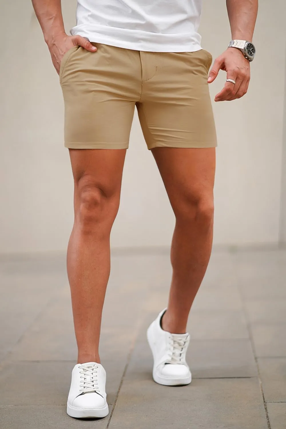 GINGTTO Mens Slim Fit Shorts 7" Inseam Skinny Chino Short Tapered Leg Stretch