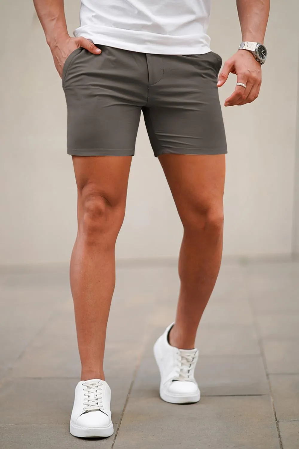 GINGTTO Mens Slim Fit Shorts 7" Inseam Skinny Chino Short Tapered Leg Stretch