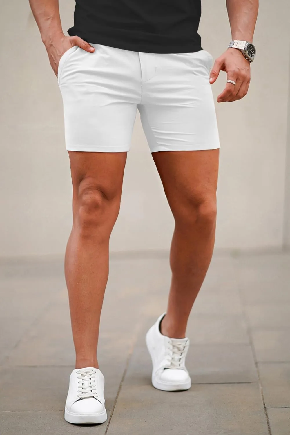 GINGTTO Mens Slim Fit Shorts 7" Inseam Skinny Chino Short Tapered Leg Stretch