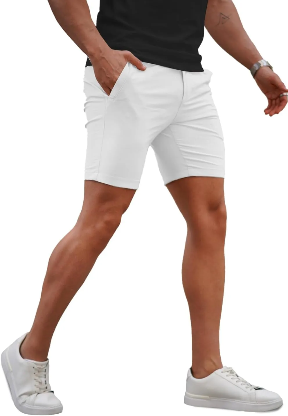 GINGTTO Mens Slim Fit Shorts 7" Inseam Skinny Chino Short Tapered Leg Stretch