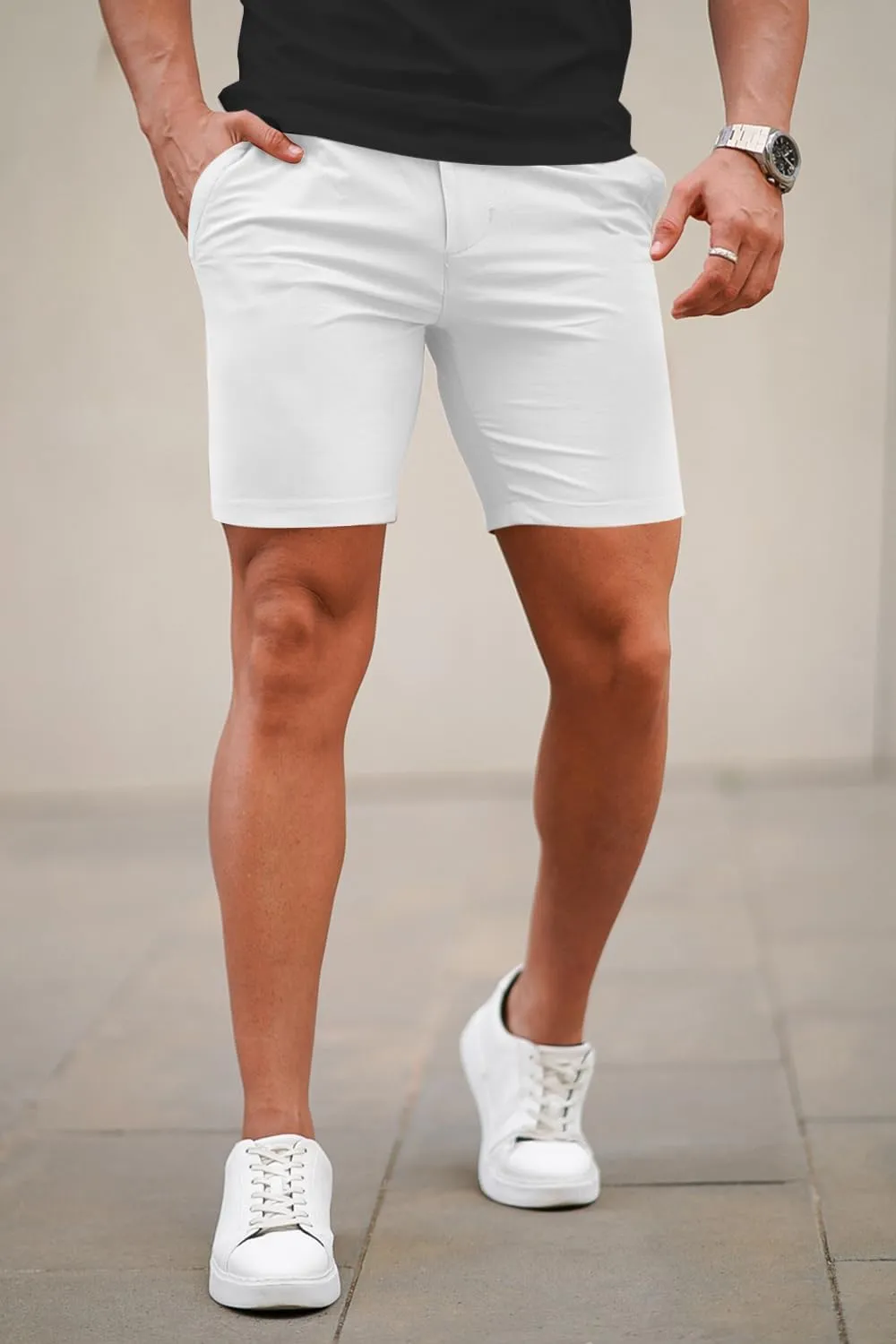 GINGTTO Mens Slim Fit Shorts 7" Inseam Skinny Chino Short Tapered Leg Stretch