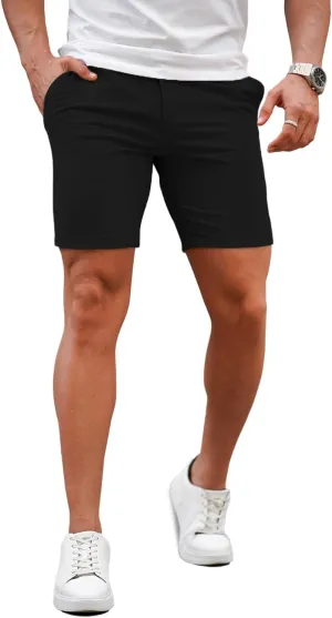 GINGTTO Mens Slim Fit Shorts 7" Inseam Skinny Chino Short Tapered Leg Stretch