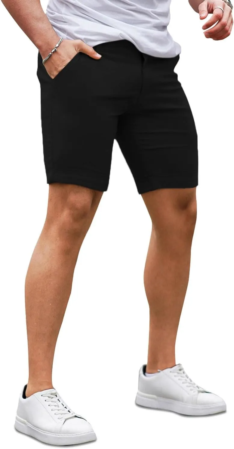 GINGTTO Mens Slim Fit Shorts 7" Inseam Skinny Chino Short Tapered Leg Stretch