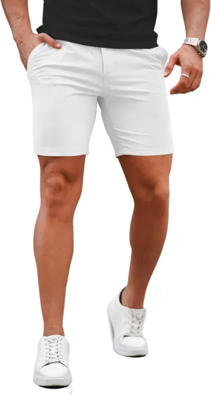 GINGTTO Mens Slim Fit Shorts 7" Inseam Skinny Chino Short Tapered Leg Stretch